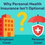 Illustration comparing employer and personal health insurance with shield icons