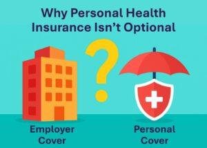 Illustration comparing employer and personal health insurance with shield icons